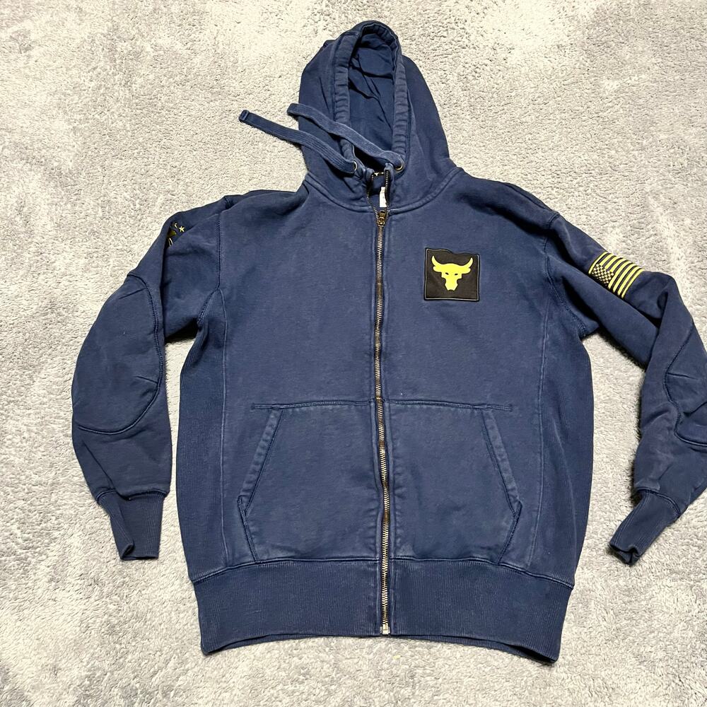 Under Armour Project Rock Hoodie Mens Small Blue Freedom Full Zip Sweatshirt